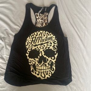 Black Affliction tan top with skull. Oversized fit